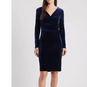 Ellen Tracy Deep Blue Velvet Long Sleeve Dress